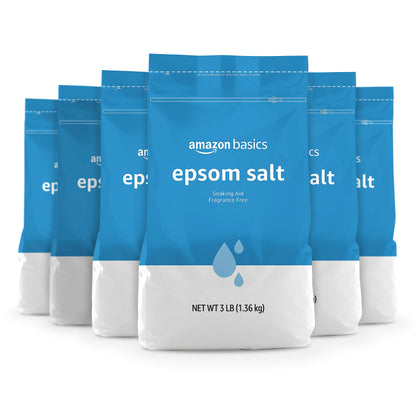 HOTAmazon Basics Epsom Salt Soak, Fragrance Free, Magnesium Sulfate USP for Relaxation and Soothing Foot Soaking, 3 Pound Resealable Bags, 6-Pack