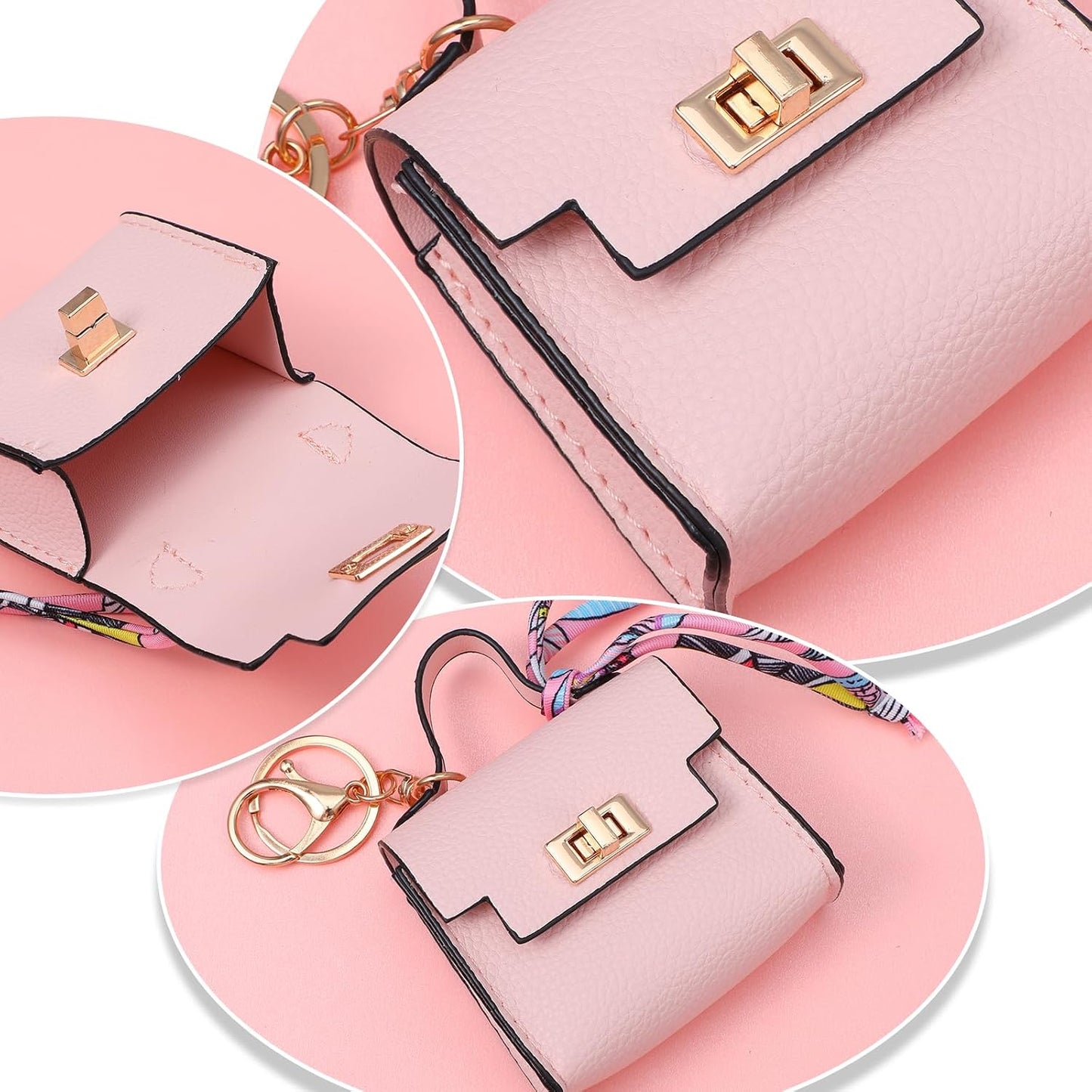HOT8 Pcs Mini Backpack Keychain PU Leather Coin Purse, Small Crossover Multipurpose Zipper Pouch for Women, Cosmetic Makeup Bag, Card Holder, Cable Organizer, Giftable