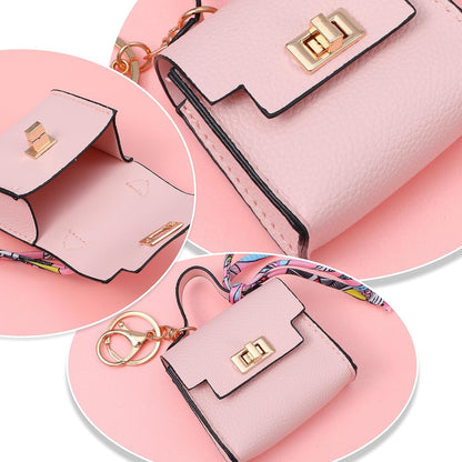 HOT8 Pcs Mini Backpack Keychain PU Leather Coin Purse, Small Crossover Multipurpose Zipper Pouch for Women, Cosmetic Makeup Bag, Card Holder, Cable Organizer, Giftable