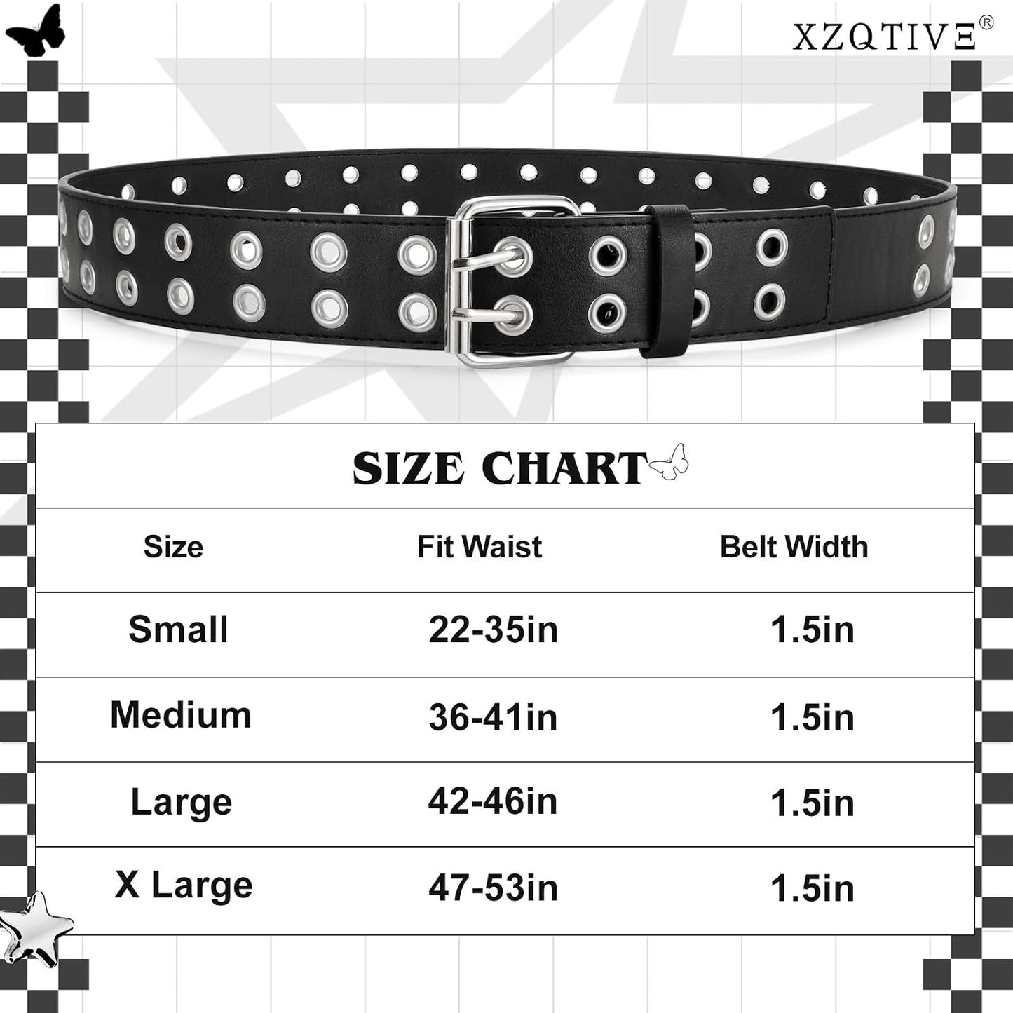 HOTXZQTIVE Double Grommet PU Leather Belt for Women Men Punk metal Jean Belt Wide 1.5 Inch