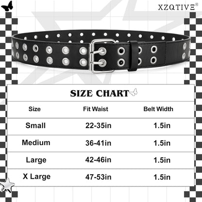 HOTXZQTIVE Double Grommet PU Leather Belt for Women Men Punk metal Jean Belt Wide 1.5 Inch