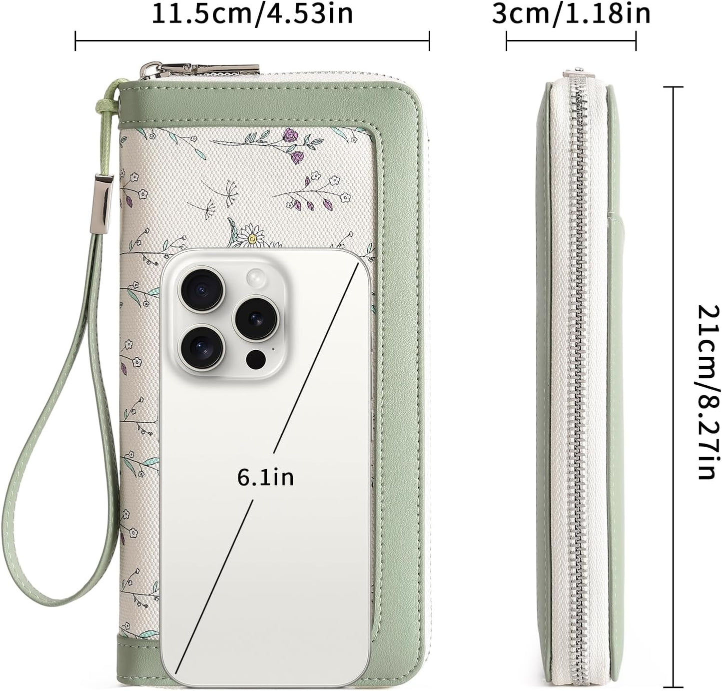 HOTGAEKEAO Wristlet Wallets for Women RFID Blocking Large Capacity Clutch Wallet Vegan Leather Zip Around Ladies Long Purse