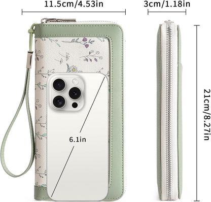 HOTGAEKEAO Wristlet Wallets for Women RFID Blocking Large Capacity Clutch Wallet Vegan Leather Zip Around Ladies Long Purse