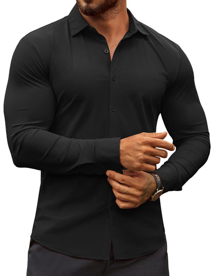 HOTCOOFANDY Men's Muscle Fit Dress Shirts Wrinkle-Free Long Sleeve Casual Button Down Shirts