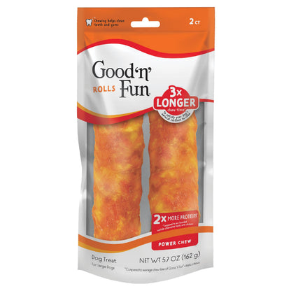 HOTGood 'n' Fun Rolls Long-Lasting Dog Treat, For Large Dogs, With Real Proteins, Beef Hide and Premium Chicken, Supports Dental Health, Mental Stimulation, 6 count