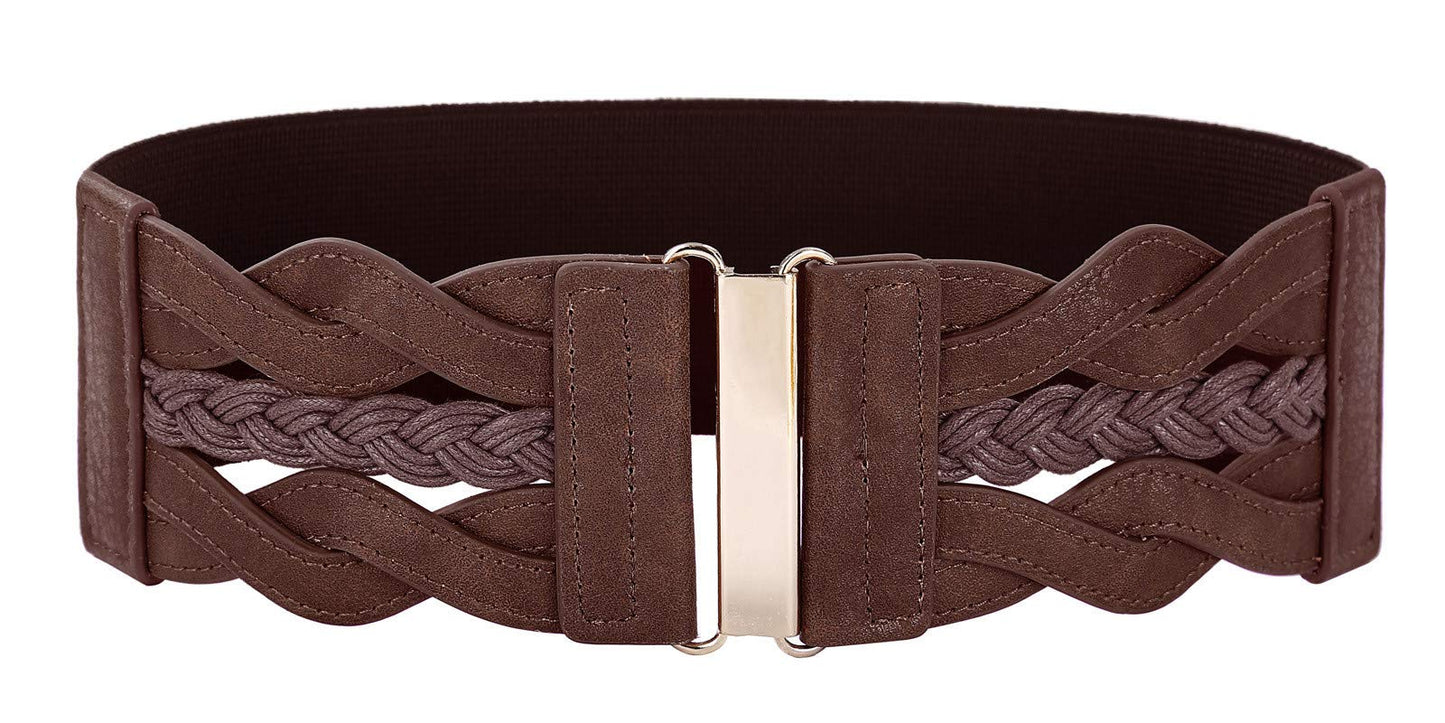 HOTGRACE KARIN Wide Belts for Women Elastic Waist Belt | 3 inch wide stretchy waistband, Woven design, Golden buckle, For dresses skirt, Vintage casual boho western style