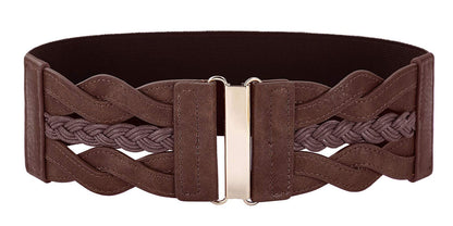 HOTGRACE KARIN Wide Belts for Women Elastic Waist Belt | 3 inch wide stretchy waistband, Woven design, Golden buckle, For dresses skirt, Vintage casual boho western style