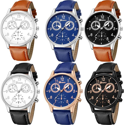 HOT6 Pack Men's Leather Quartz Watch Geneva Casual Dress Wrist Band Watches Wholesale Lots Set