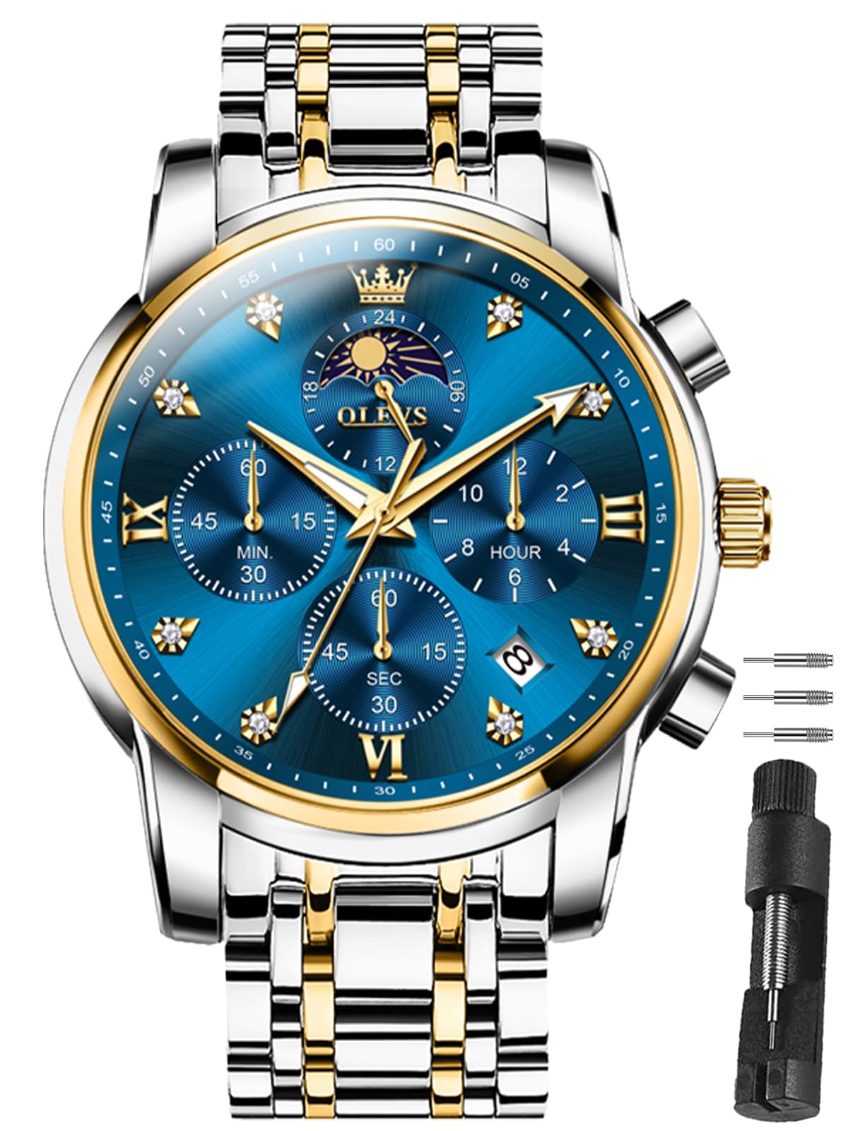HOTOLEVS Watches for Men Dress Watch Chronograph Luxury Stainless Steel Big Face Men Watches Multi-Function Easy to Read Diamond Roman Numerals Business Wristwatch Reloj para Hombre
