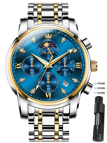 HOTOLEVS Watches for Men Dress Watch Chronograph Luxury Stainless Steel Big Face Men Watches Multi-Function Easy to Read Diamond Roman Numerals Business Wristwatch Reloj para Hombre