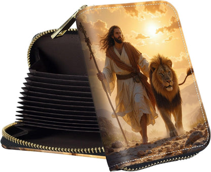 HOTSlim Zipper Card Wallet for Women — RFID Blocking Mini Wallet, PU Leather Small Credit Card Holder & Coin Pocket, Travel-Friendly Card Organizer, Man & Lion
