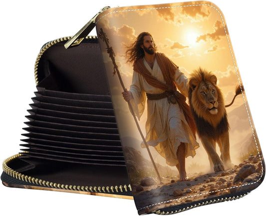 HOTSlim Zipper Card Wallet for Women — RFID Blocking Mini Wallet, PU Leather Small Credit Card Holder & Coin Pocket, Travel-Friendly Card Organizer, Man & Lion