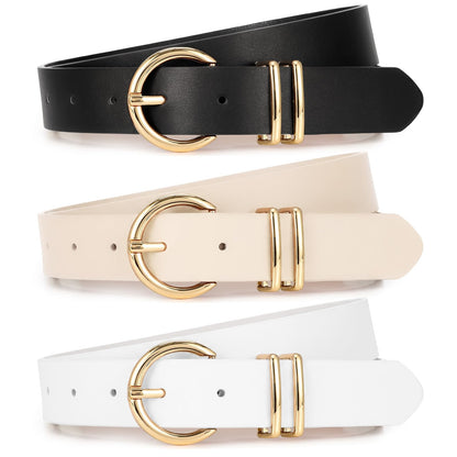 HOTXZQTIVE 3 Pack Women Belts For Jeans Dresses Pants Ladies Leather Waist Belt with Gold Buckle