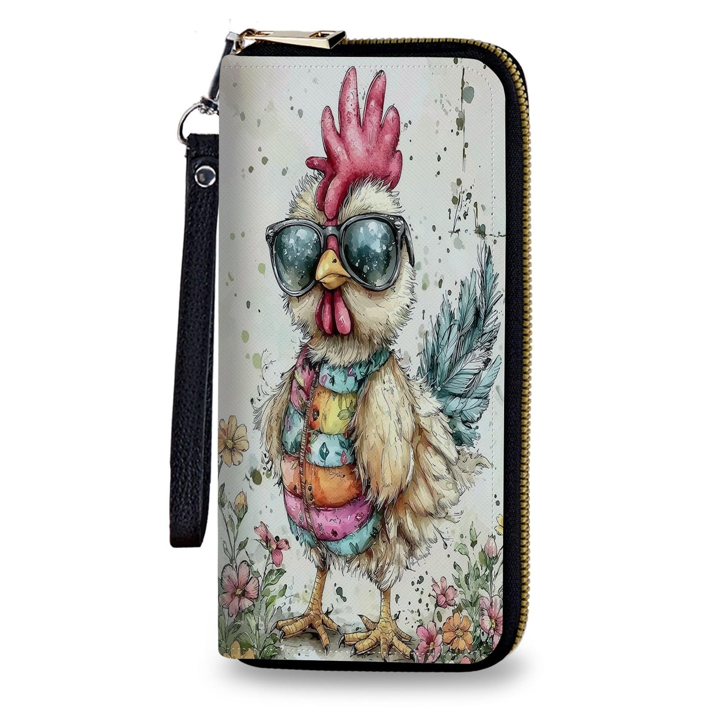 HOTWomen's Wallet Leather Credit Card Holder with RFID Blocking Cool Rooster Clutch Travel Purse Large Capacity with Zip and Wristlet