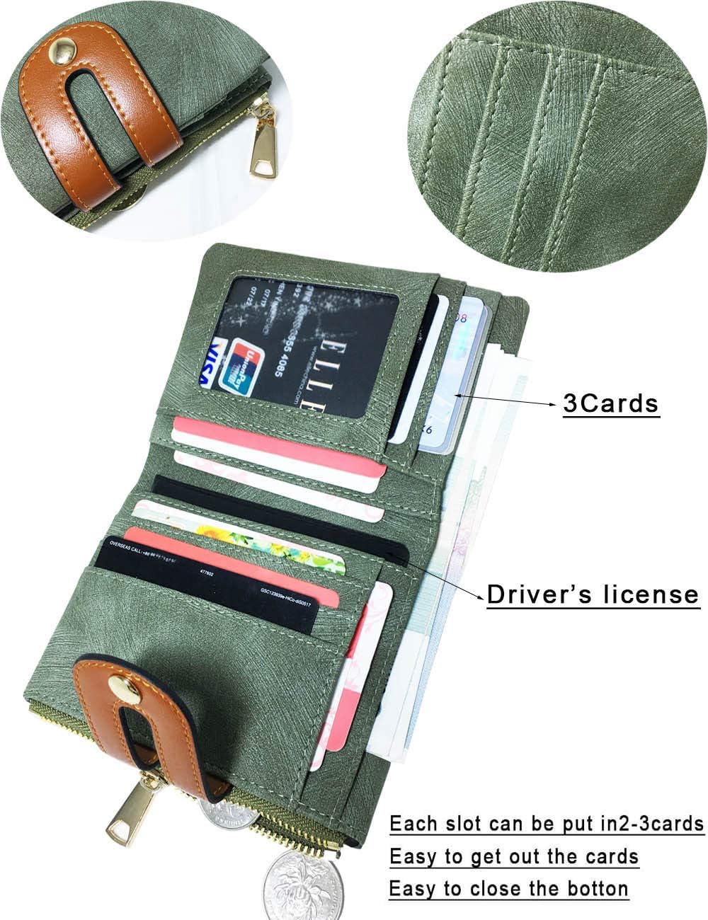 HOTAOXONEL Women's Rfid Small Bifold Leather Wallet Ladies Mini Zipper Coin Purse id card Pocket,Slim Compact Thin