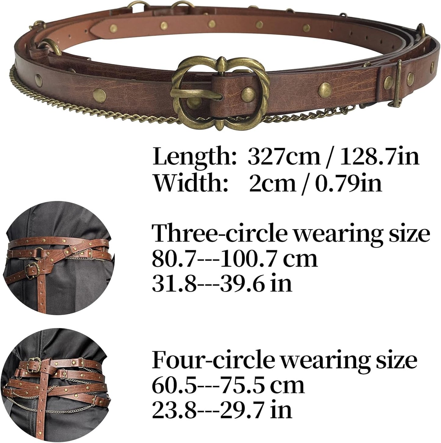 HOTHiiFeuer Medieval DIY Faux Leather Metal Chain Belt, Vintage Adjustable Thin Belt For Women, Retro Skinny Belt For Dresses