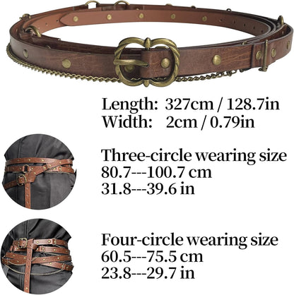 HOTHiiFeuer Medieval DIY Faux Leather Metal Chain Belt, Vintage Adjustable Thin Belt For Women, Retro Skinny Belt For Dresses