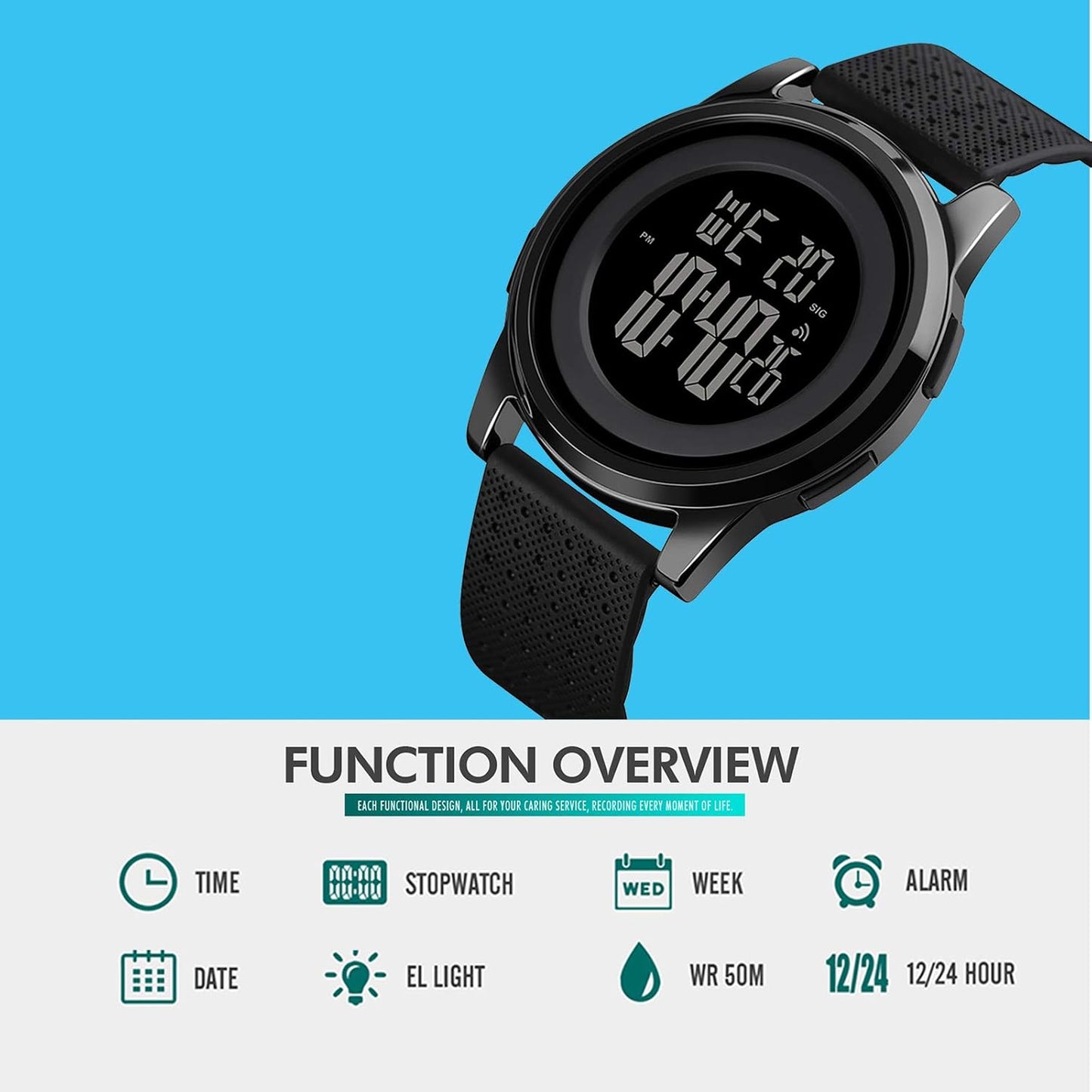 HOTYUINK Mens Watch Ultra-Thin Digital Sports Watch Waterproof Stainless Steel Fashion Wrist Watch for Men Women