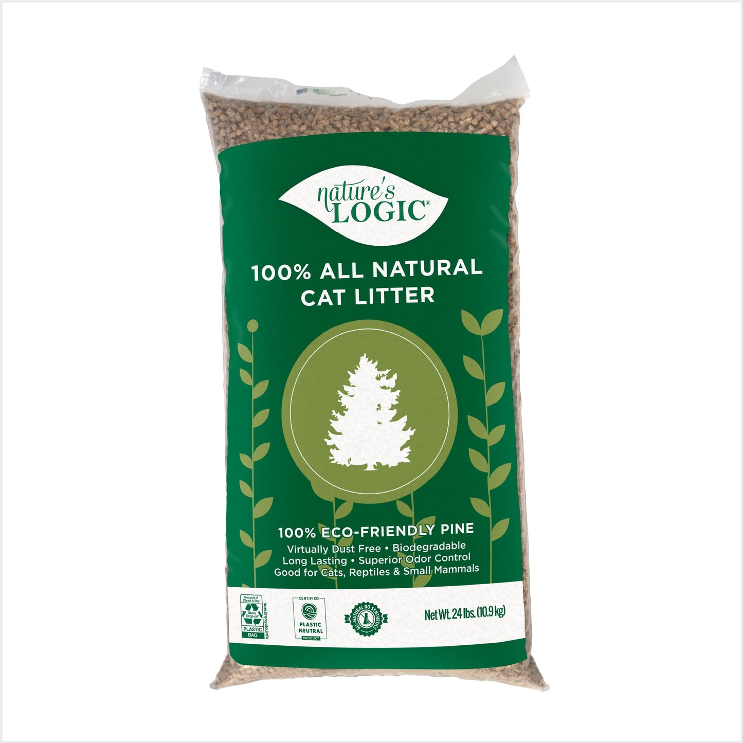 HOTNature's Logic 100% Natural Pine Pellet Cat Litter - Dust-Free, Unscented, Biodegradable - Safe for Cats, Kittens, Reptiles & Small Pets - Highly Absorbent - 12 lb Bag