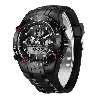 HOTGOLDEN HOUR Luxury Military Sports Men's Watches Large Size Big Face 3ATM Waterproof, Stopwatch, Date and Date, Alarm, Luminous Digital Analog Wrist Watch with Rubber Band