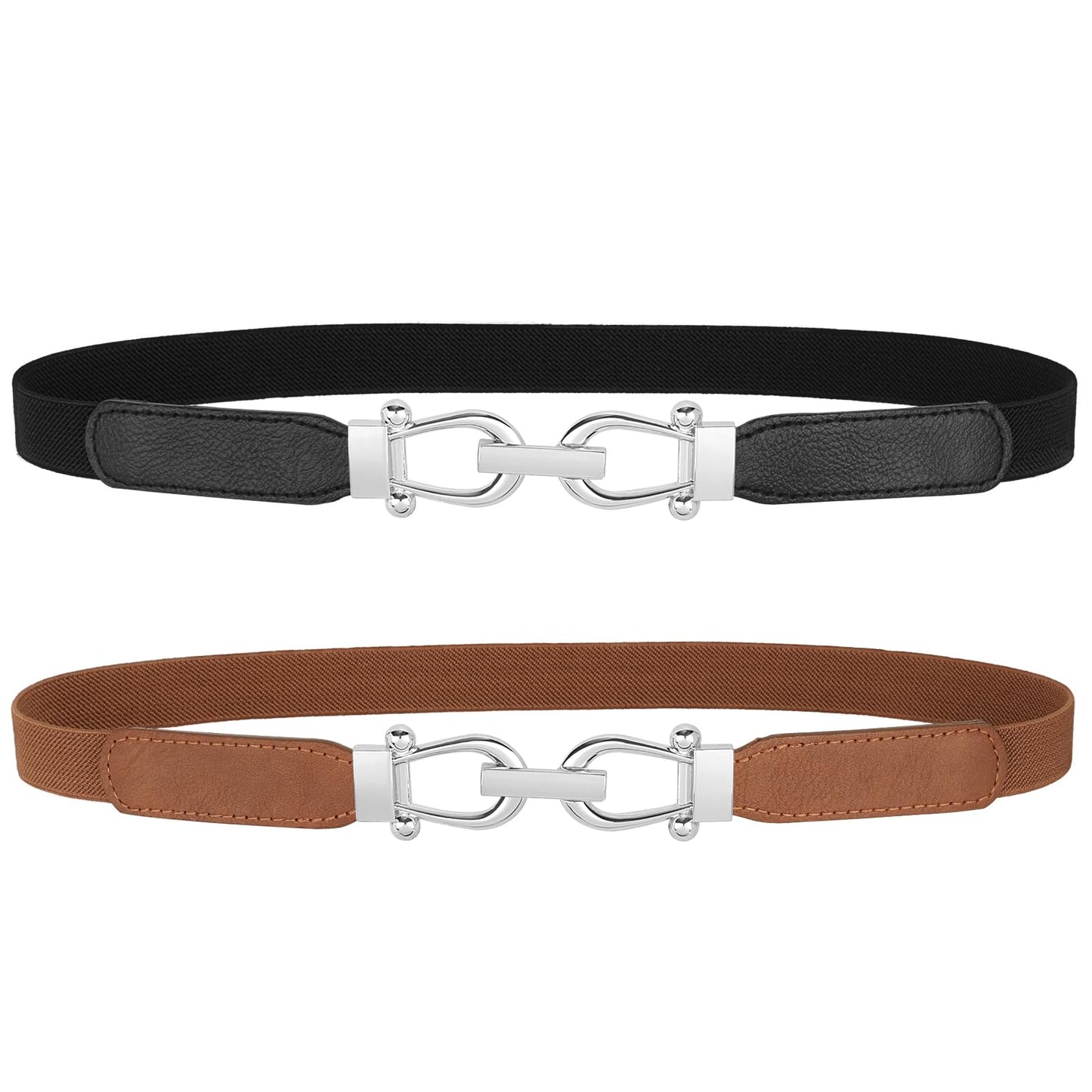 HOTJASGOOD Women Skinny Elastic Belt for Dresses,Thin Retro Stretch Waist Belt with Golden Buckle