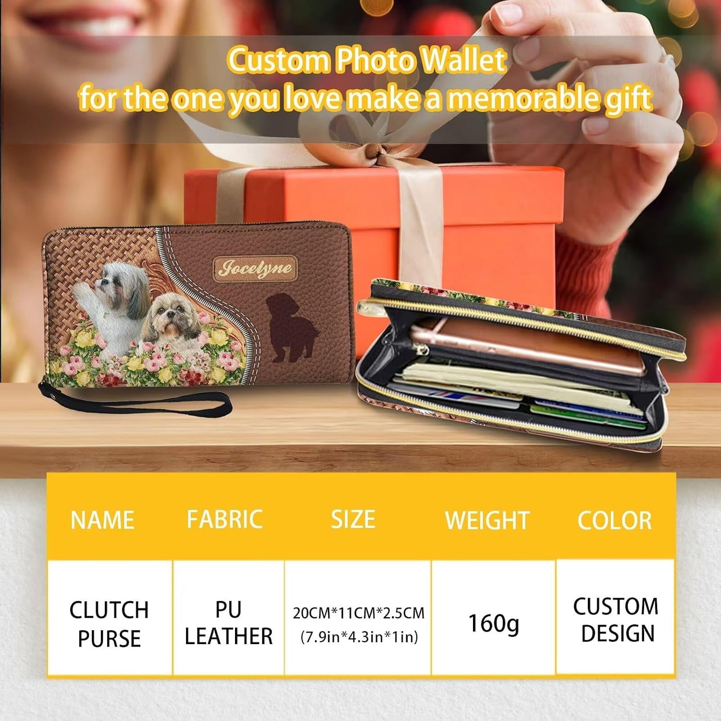 HOTTuoxiukan Personalized Wallets for Women Floral Shih Tzu Wallet Purse with Wristlet Custom Name Wallets Zipper Clutch Card Organizer Cash Coin Pouch Handbags for Mom Pu Leather Phone Case