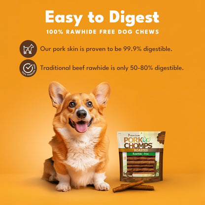 HOTPork Chomps Roasted Pork Skin Dog Chews, 6 Inch Twists, 15 Count - Long-Lasting Treats for Dogs - High Protein, Rawhide-Free, Low Fat, Healthy & Delicious Chews