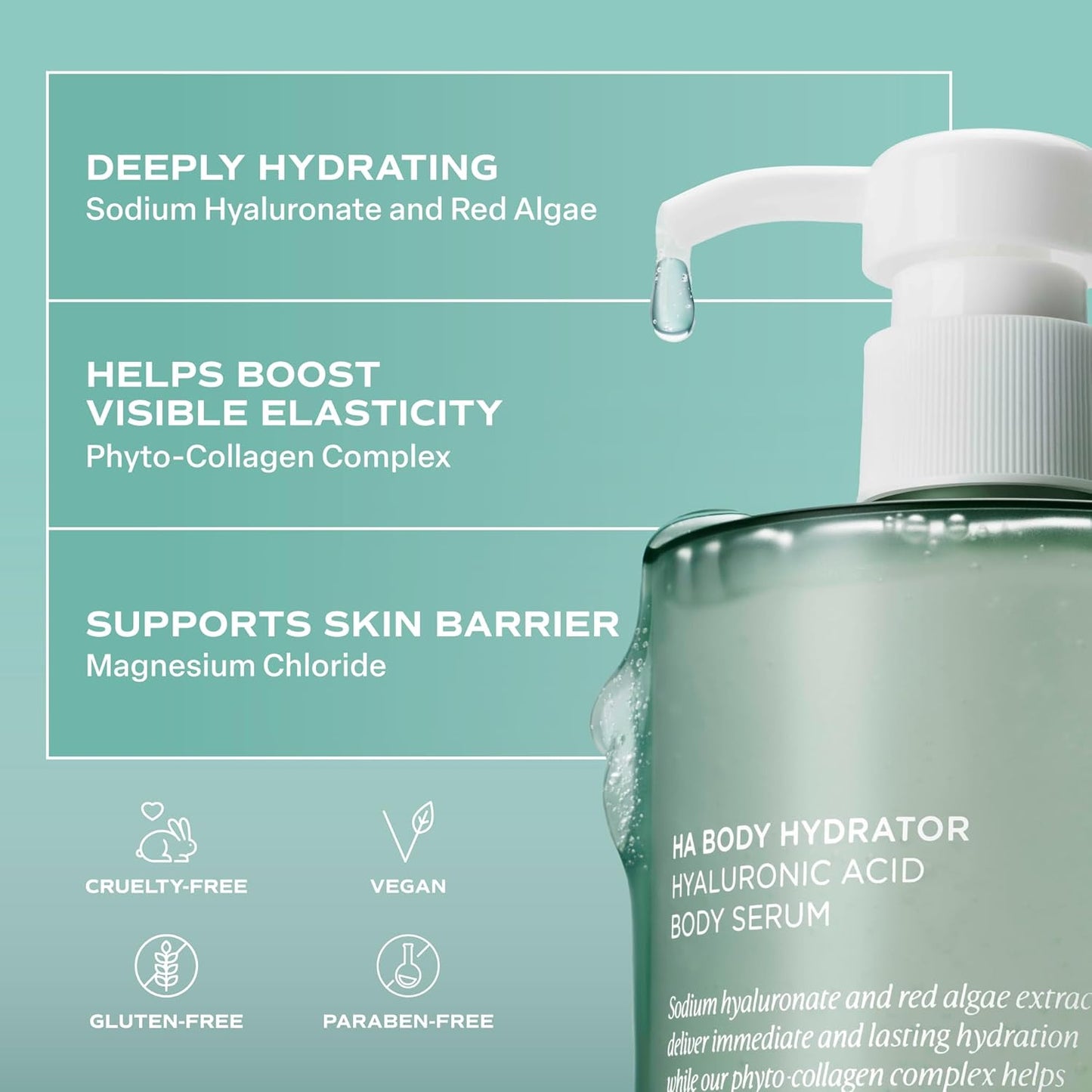 HOTSaltair Hyaluronic Acid Body Serum – Hydrating Body Lotion for Smoother Looking Skin – Sheer Gel Moisturizer with Sodium Hyaluronate & Red Algae – Fragrance-Free HA Hydrator – 13oz Pump Bottle