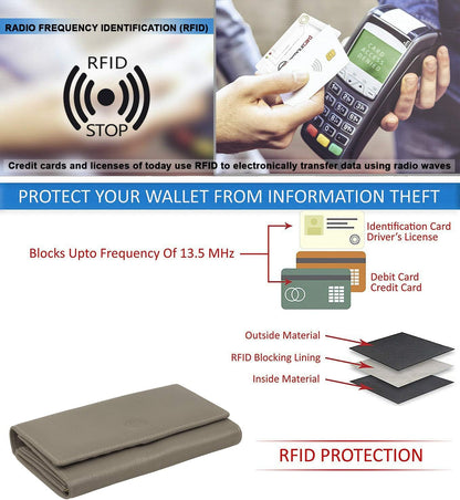 HOTWomen's Top Grain Leather Wallet, RFID Blocking Bifold clutch, 17 Card Slots, Zip Pocket Organizer, Elegant Gift for Women — Birthday, Valentine, Anniversary - TAUPE
