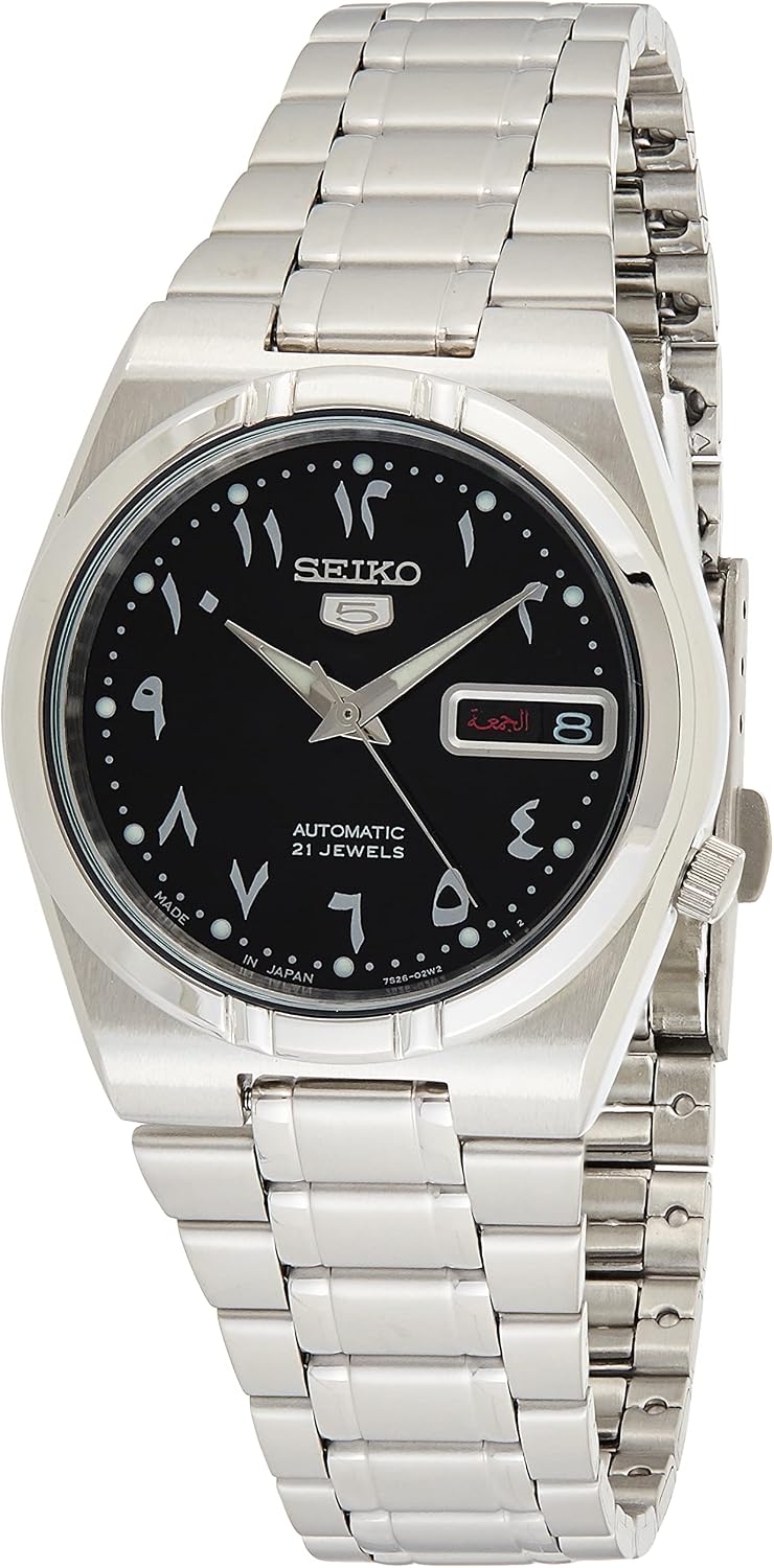 HOTSEIKO 5 Automatic Black Arabic Dial Stainless Steel Men's Watch SNK063J5