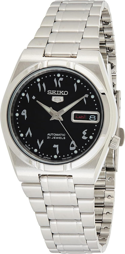 HOTSEIKO 5 Automatic Black Arabic Dial Stainless Steel Men's Watch SNK063J5