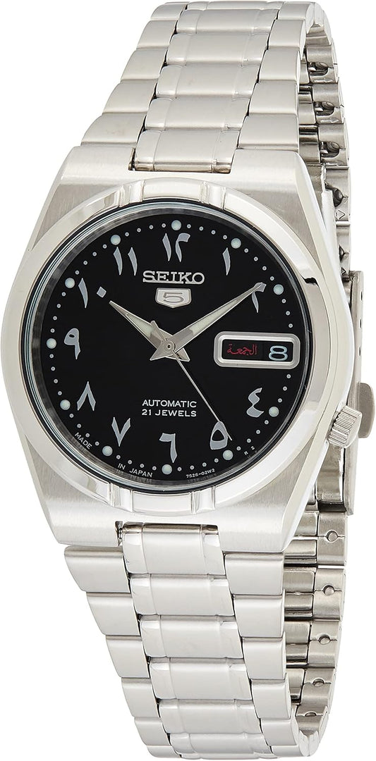 HOTSEIKO 5 Automatic Black Arabic Dial Stainless Steel Men's Watch SNK063J5