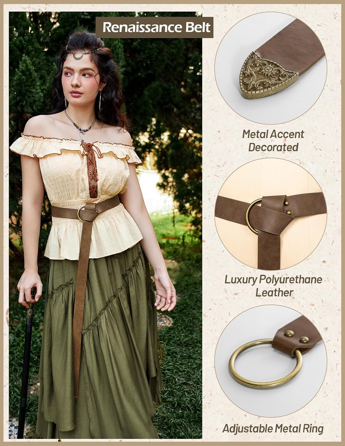 HOTScarlet Darkness Medieval Leather Belt Renaissance Accessory Pirate Viking Belt for Men Women