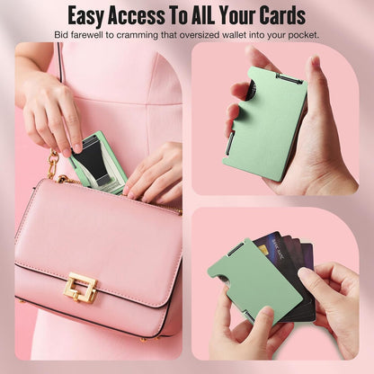 HOTWallet for Women, Minimalist Card Holder with Money Clip, Slim Metal Front Pocket Aluminum Wallet, Modern-Modular-Design, RFID Blocking, Green