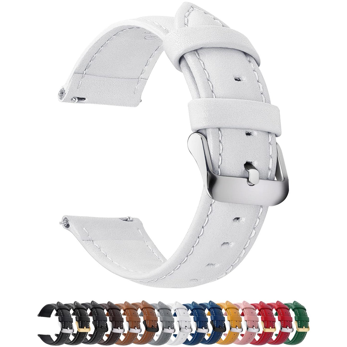 HOTFullmosa 19mm Quick Release Leather Watch Band | Traditional Smartwatch Replacement Strap for Women Men Formal Daily Commute, Black&Silver Buckle