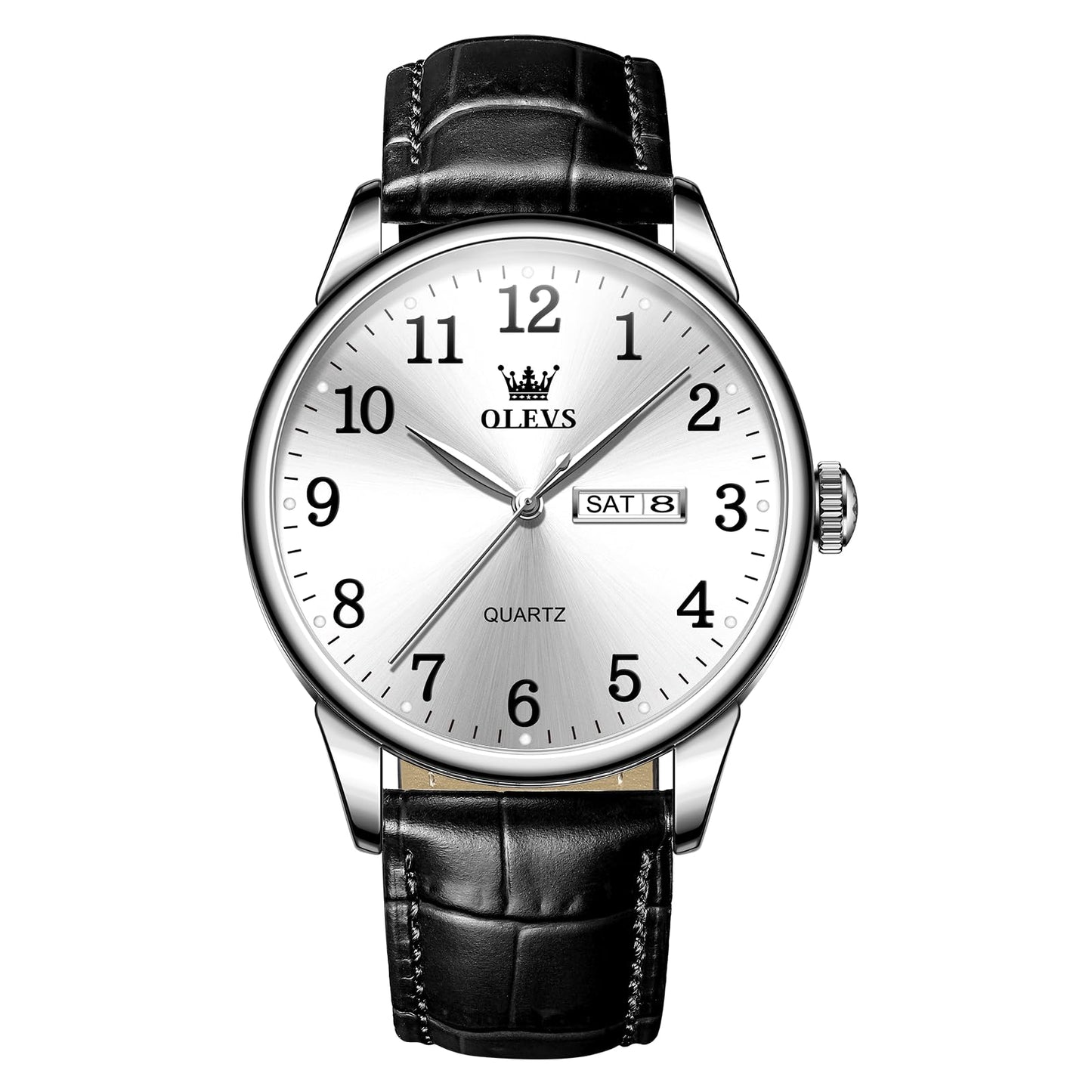 HOTQBAIZI Men's Casual Leather Watch, Easy to Read Three-Hand Analog Stainless Steel Watches for Men, Minimalist Day Date Waterproof Luminous Mens Quartz Wristwatch