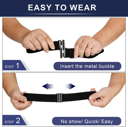 HOTTOURZOO No Show Invisible Belt for Women/Men Elastic Web Strap Waist Stretch Belt with Flat Buckle for Jeans Pants Dresses