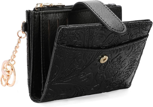 HOTGOIACII Small Wallet for Women RFID Blocking Bifold Leather Wallets Ladies Card Holder with Zipper Coin Pocket Black