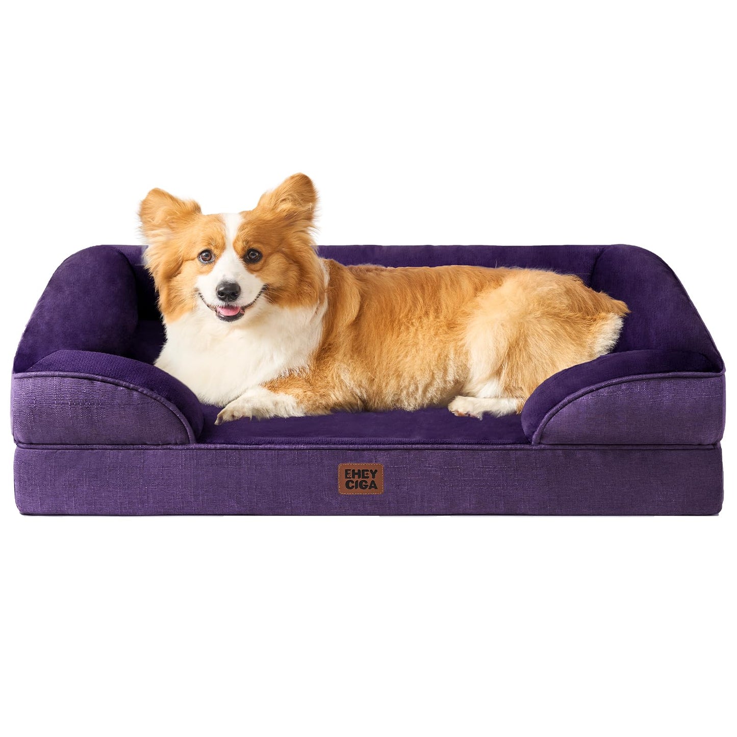 HOTEHEYCIGA Orthopedic Dog Beds for Extra Large Dogs 44x32Inch, Polyurethane Foam XL Pet Bed with Sides, Non-Slip and Egg-Crate Foam Big Dog Couch Bed with Washable Removable Cover, Grey