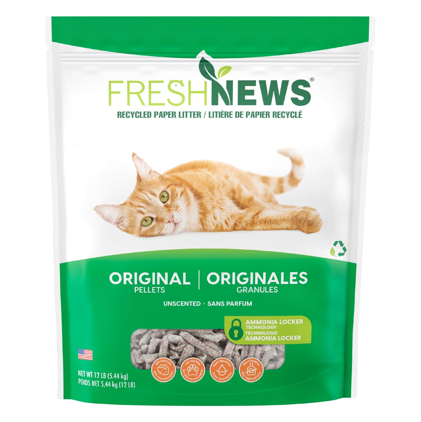 HOTFresh News Recycled Paper Original Pellet Cat Litter, 25 Pound, Non-Clumping, Unscented, Made in USA