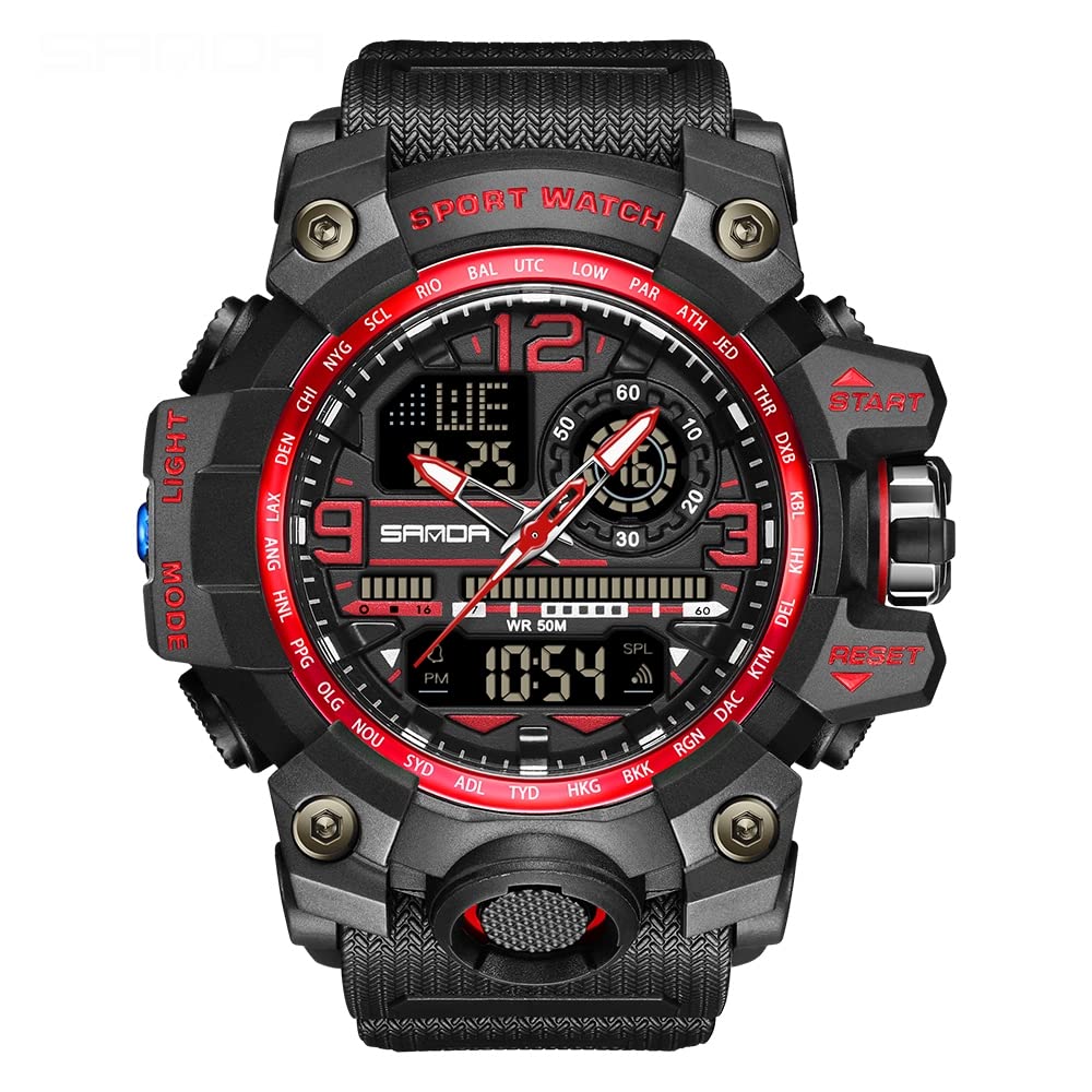 HOTAIMES Mens Watches Sports Outdoor Waterproof Military Watch for Men Tactical Watch Analog Digital Date Alarm Stopwatch Multi-Function Tactics Big Face Wristwatch for Men