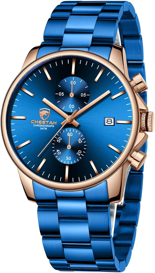 HOTGOLDEN HOUR Fashion Business Mens Watches with Stainless Steel Waterproof Chronograph Quartz Watch for Men, Auto Date