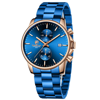 HOTGOLDEN HOUR Fashion Business Mens Watches with Stainless Steel Waterproof Chronograph Quartz Watch for Men, Auto Date
