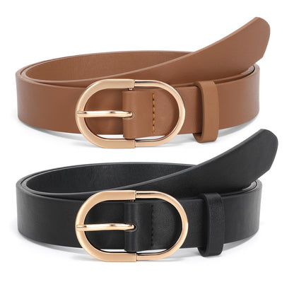 HOTJASGOOD Women’s Leather Belts for Jeans Pants Fashion Ladies Belt with Gold Buckle