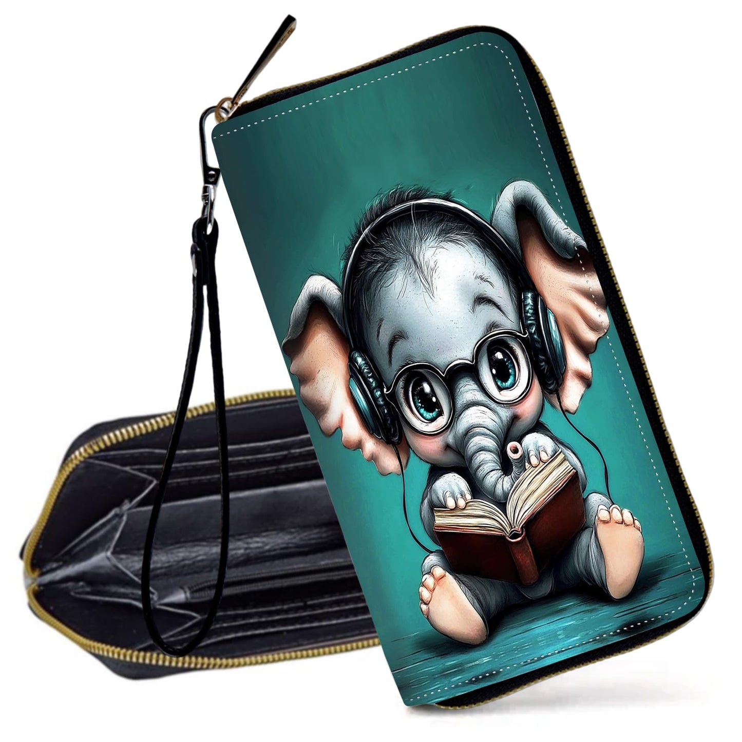HOTRFID Blocking Wristlet Wallet for Women, Slim PU Leather Clutch Purse with Zipper, Small Credit Card Holder with Wrist Strap, Travel Zip Wallet for Ladies,Colorful alien UFO