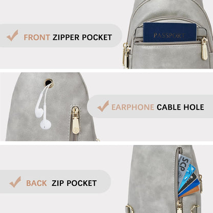 HOTBOSTANTEN Sling Bag for Women Leather Crossbody Bags Fanny Pack Chest Bag for Travel