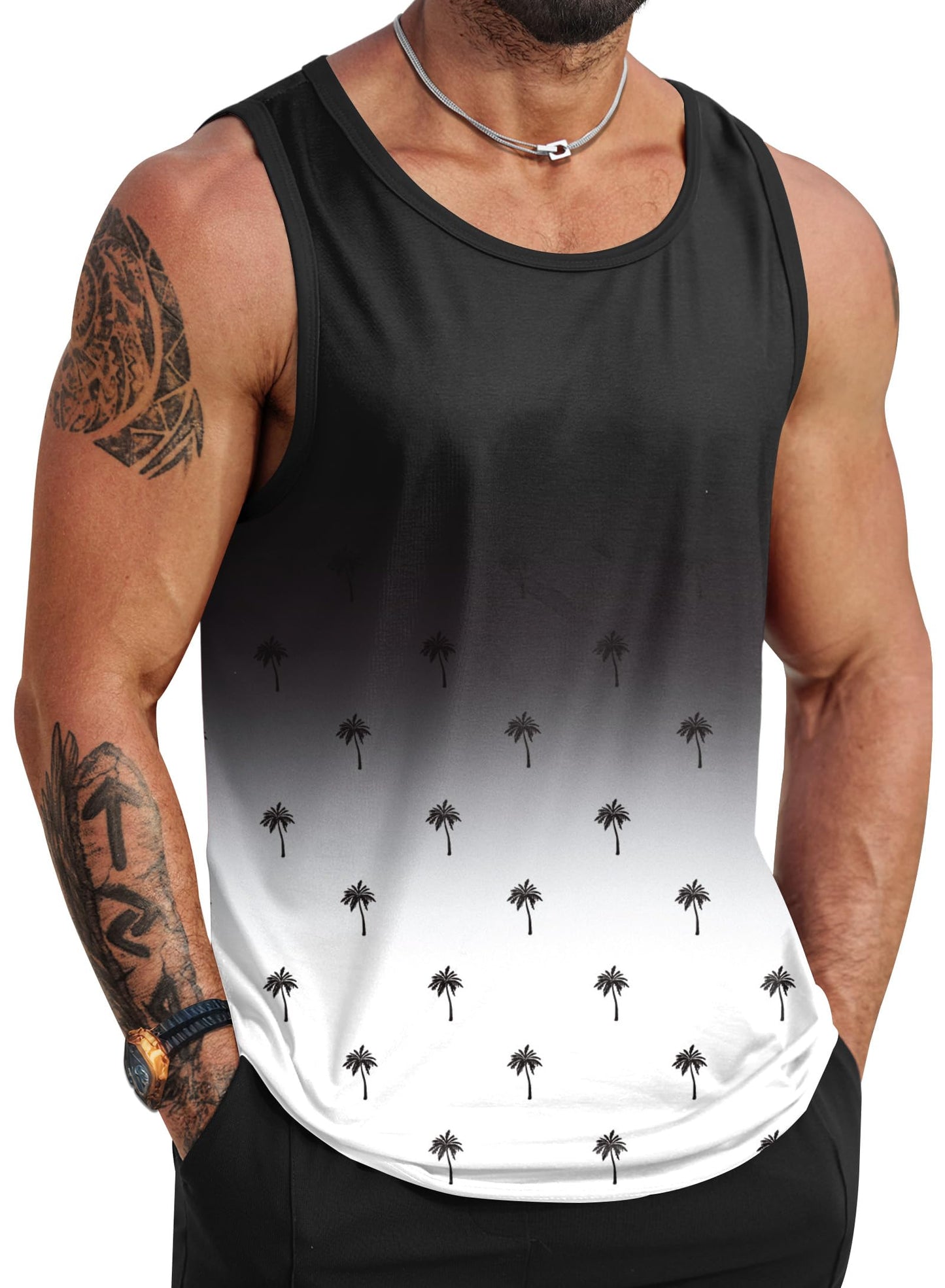 HOTVOGSTART Mens Hawaiian Beach Tank Tops Summer Vacation Muscle Top Graphic Sleeveless Shirts (S-3XL)