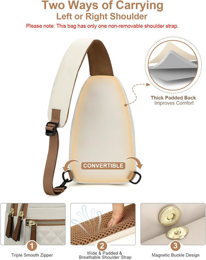 HOTCapolo Sling Bag for Women Men Waterproof Crossbody Bags for Women Trendy Casual Fanny Pack with Convertible Shoulder Strap Chest Bag for Travel Hiking(Beige, Medium)