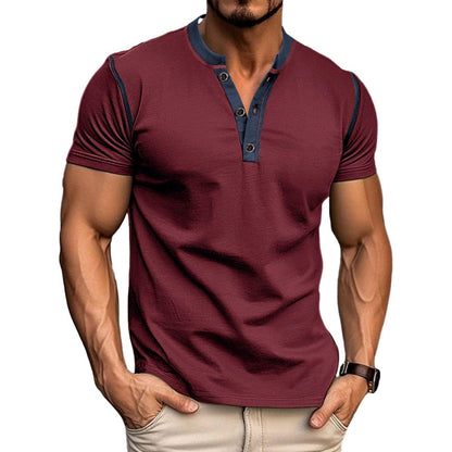 HOTMen's Casual Henley Shirts Classic Button Cotton Short Sleeve T-Shirt Summer Basic Solid Lightweight Tees Tops