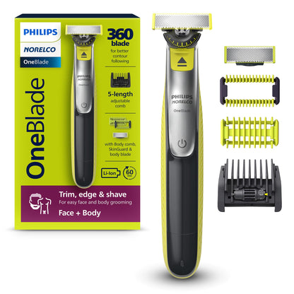 HOTPhilips Norelco for Face + Body, Electric Beard Trimmer, Shaver and Groomer, 5in1 Adjustable Comb, 1x Body Kit, Model QP2834/70, Black/Lime Green